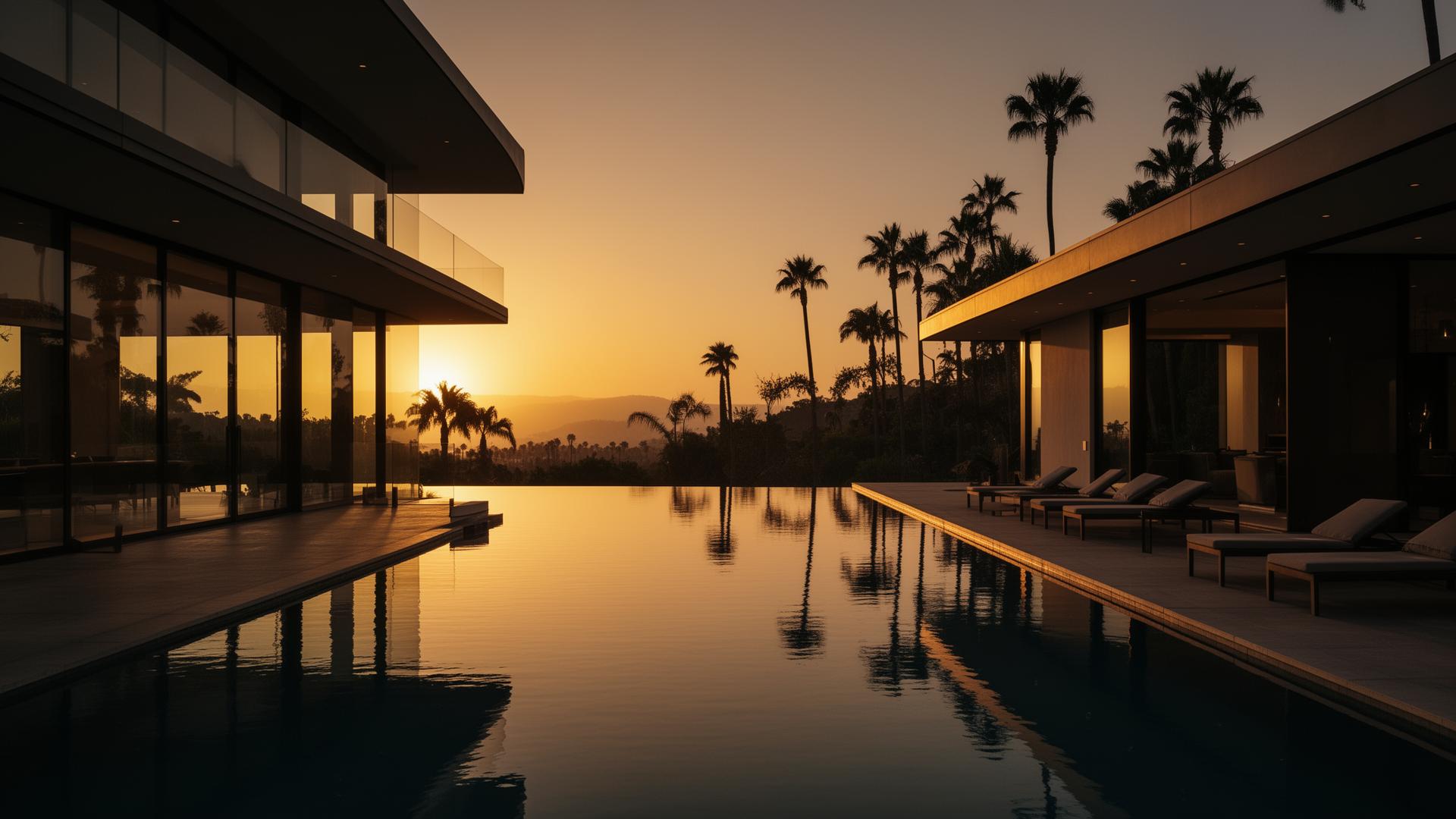 Luxury Southern California estate at dusk